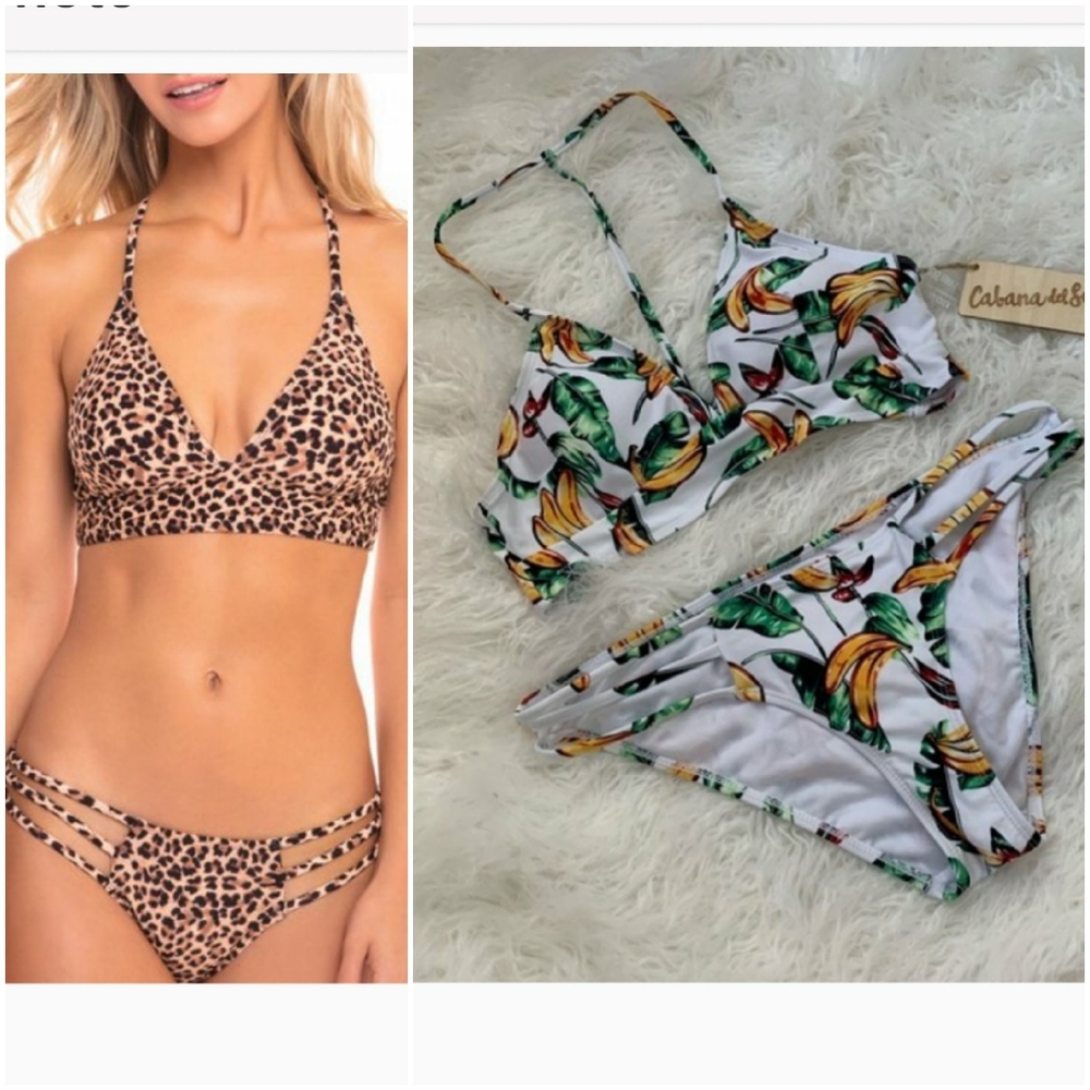 PacSun Cabana del Sol Banana Leaf Print Strappy T Back Bikini Swimsuit Set - Picture 6 of 15